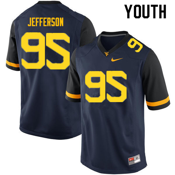 Youth #95 Jordan Jefferson West Virginia Mountaineers College Football Jerseys Sale-Navy - Click Image to Close